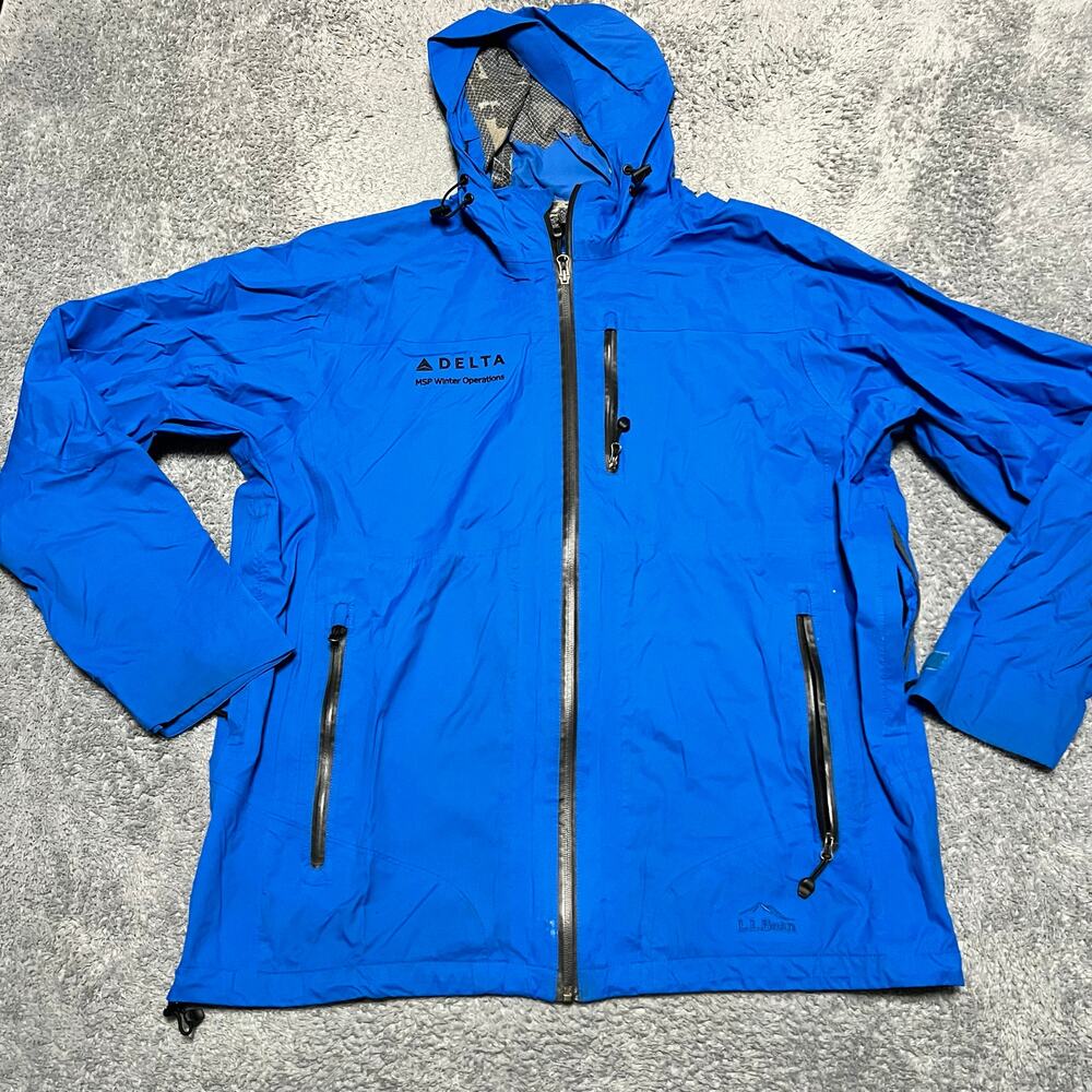 LL Bean Jacket Mens Large Nylon Rain Blue Delta Windbreaker Hooded Coat **flaw